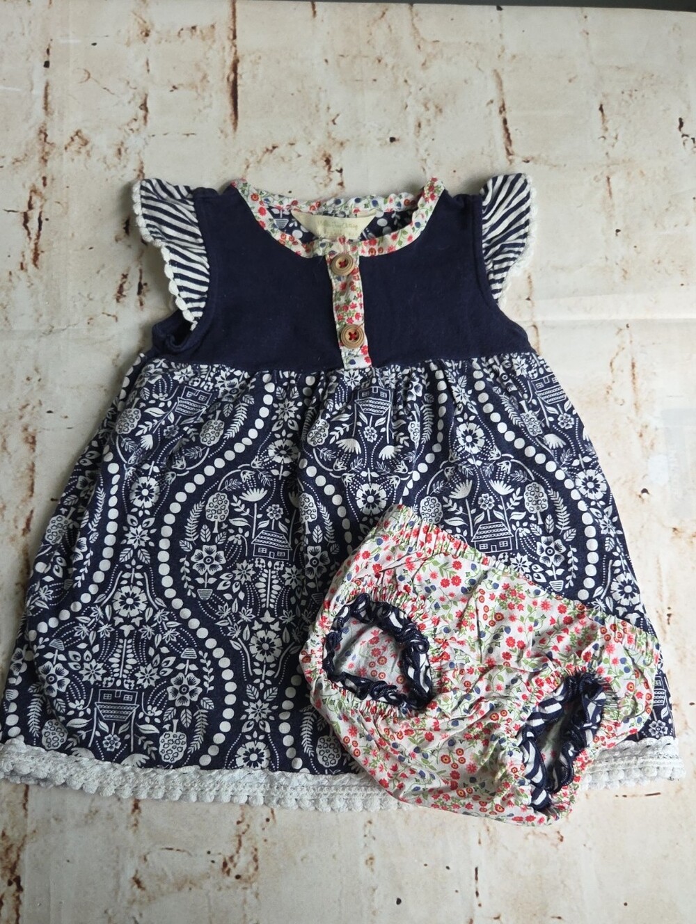 Matilda Jane Navy Blue and White Floral Paisley Dress with Floral Bloomers